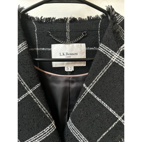 LK Bennett London Black Cream Zuri Tweed Frayed Edge Blazer Jacket US 8 - Picture 3 of 11
